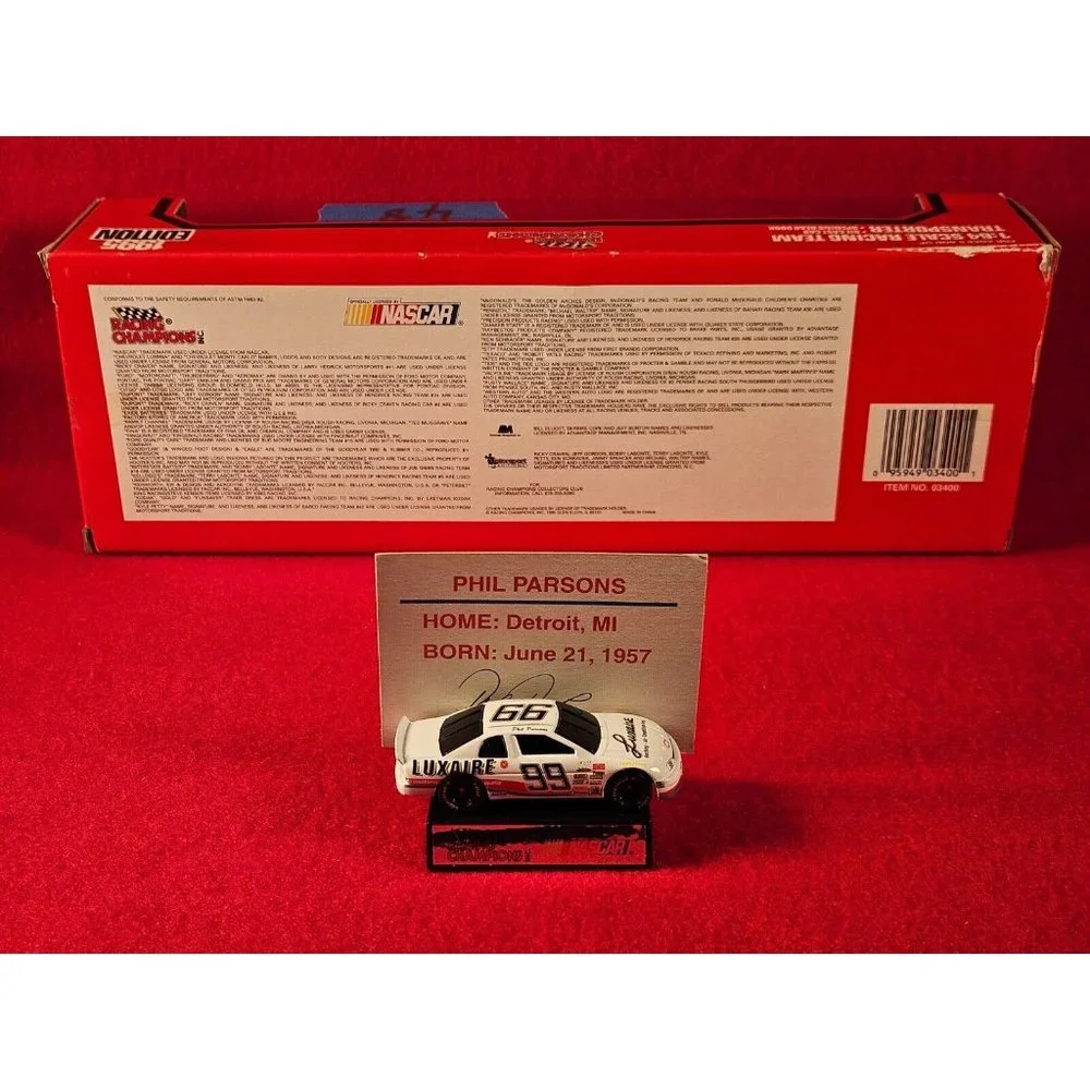 PHIL‎ PARSONS NASCAR TRANSPORTER BUNDLE w/MATCHING STOCKCAR & PLAYER CARD - NIB